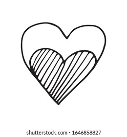 Simple doodle vector heart for valentine's day cards, posters, wrapping and design. Hand drawn heart, isolated on white backdrop. Geometric shape, symbol Valentine's Day illustration.