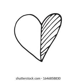 Simple doodle vector heart for valentine's day cards, posters, wrapping and design. Hand drawn heart, isolated on white backdrop. Geometric shape, symbol Valentine's Day illustration.