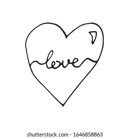 Simple doodle vector heart for valentine's day cards, posters, wrapping and design. Hand drawn heart, isolated on white backdrop. Geometric shape, symbol Valentine's Day illustration.