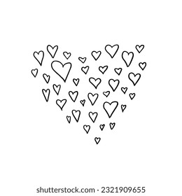Simple doodle vector hearts for valentine's day cards, posters, wrapping and design. Hand drawn heart. Isolated on white backdground. Doodle style