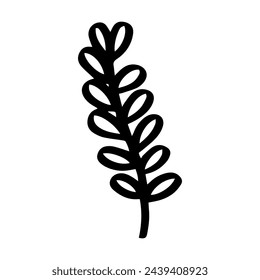 tallo de trigo de garabato simple con hojas largas, dibujo de pluma de tinta negra y blanca