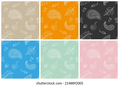 Simple doodle white line on six different colors background
