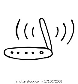 Simple doodle wi-fi router icon in hand drawing. The device for wireless file transfer over the Internet. Stock illustration for icons, logo, menu, applications and design.