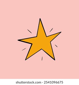 Simple doodle  yellow star vector Illustration. Isolated on a pastel pink  Background. 