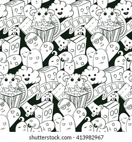 simple doodles black and white, cinema theme