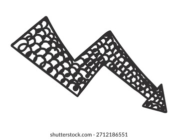 Flecha de estilo doodle simple dibujada con una mirada dibujada a mano áspera, aislada sobre fondo transparente. Ilustración vectorial mínima adecuada para el diseño, la navegación y los elementos infográficos