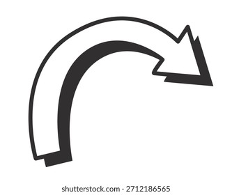 Seta estilo doodle simples desenhada com um olhar esboçado à mão áspera, isolado no fundo transparente. Ilustração vetorial mínima adequada para design, navegação e elementos infográficos