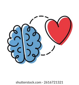 A simple doodle-style illustration showing the connection between the brain and the heart, symbolizing the balance between logic and emotion