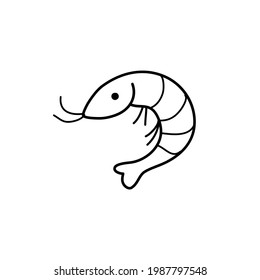 Simple doodle-style shrimp in black. Vector illustration in the line style. perfect for a label, logo, or restaurant decoration