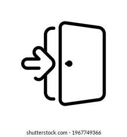 Simple door icon, entrance or exit. Black linear icon with editable stroke on white background