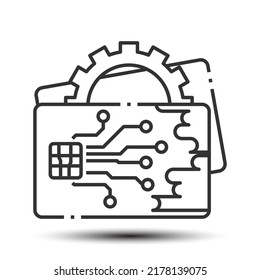 Simple door key card outline icon, lock and security concept, 128x128 pixel perfect on the white background