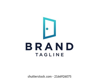 Simple Door Logo Line. Blue Geometric Open Door isolated on White Background. Flat Vector Logo Design Template Element for Business, Building and Architecture Logos.