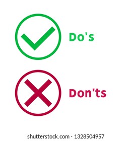 Simple dos and donts like checklist. flat graphic outline design isolated on white background. Checklist symbol element. Tick and Cross. Vector Illustration