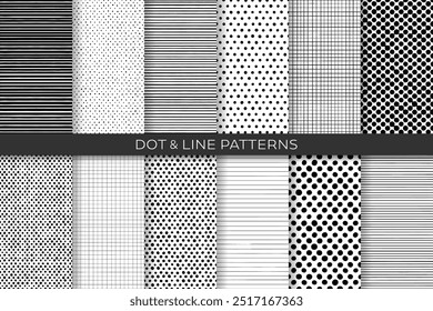 Simple dot and line seamless pattern collection.