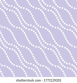 Simple dot waves seamless vector striped pattern in lilac and white. Minimal abstract string of pearls surface print design. For fabric, stationery, texture, packaging, wellness, and wedding gift wrap
