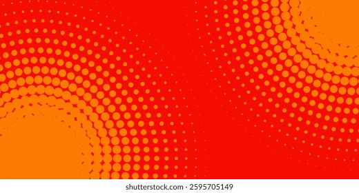 Simple dots halftone orange color pattern gradient texture with technology digital background. Dots pop art background abstract simple art