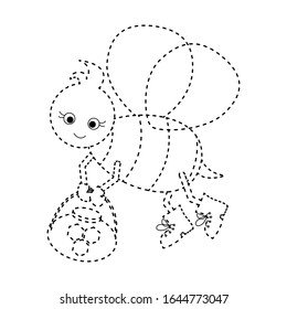 Simple dotted line bee for children's coloring book. 