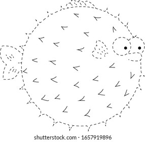 Simple dotted line hedgehog fish for children's coloring book. 