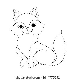 Simple dotted line kitten for children's coloring book. 