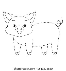 Simple dotted line pig for children's coloring book. 