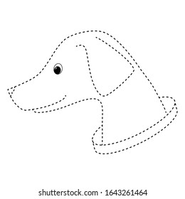 Simple dotted line puppy in a collar for children's coloring book. 