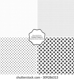 Simple dotted patterns. Seamless vector collection. Black and white texture.