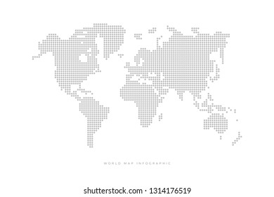 Simple Dotted Political World Map. Template with grey points isolated on white background.