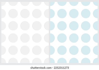 Simple Dotted Seamless Vector Patterns. Light Gray and Pastel Blue Dots Isolated on a White Background. Big Polka Dots on a White. Cute Simple Abstract Repeatable Print ideal for Fabric, Textile.