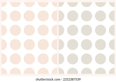 Simple Dotted Seamless Vector Patterns. Light Blush Pink and Warm Gray Dots Isolated on a White Background. Big Polka Dots on a White. Cute Simple Abstract Repeatable Print ideal for Fabric, Textile.