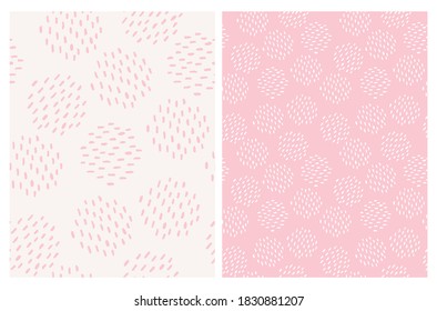 Simple Dotted Seamless Vector Print. Cute Hand Drawn Circles Isolated on a Pastel Pink and Light Beige Background. Irregaular Geometric Repeatable Design. Freehand Circles made of Brush Spots.