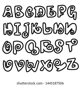 Simple double alphabet. Modern curly font. Vector illustration.