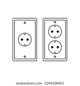 Simple and double electrical outlets on a white background with copy space