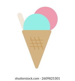 Simple Double Scoop Ice Cream Cone Vector Illustration