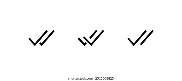 simple double tick, checklist icon Double check mark Chek, ok, yes icon approved line and flat icons set, editable stroke isolated on white, linear vector outline
