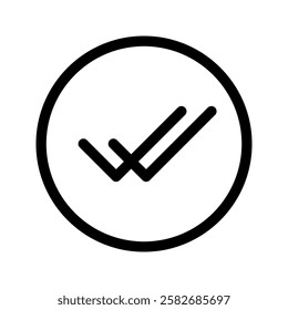 simple double tick, checklist icon Double check mark Chek, ok, yes icon approved line and flat icons set, editable stroke isolated on white, linear vector outline