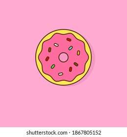 Simple doughnut vector illustration isolated on pink background. Doughnut linear color style icon