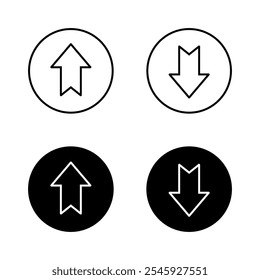 Simple up and down arrow line icon on black circle. Upward and downward sign symbol in rounded corner