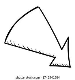 Simple down arrow in sketch style on a white background. Vector linear pointer for decoration, design, print, sites.