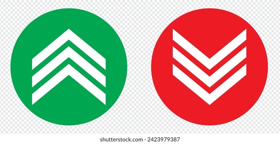 Simple up and down arrows. Upward, downward arrows in green and red