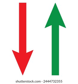 Simple up and down arrows. Upward, downward arrows isolated on white background, set of two. Flat style vector illustration. EPS 10
