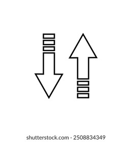 Flechas simples arriba y abajo. Flechas hacia arriba y hacia abajo aisladas en el fondo, conjunto de dos. Ilustración vectorial.