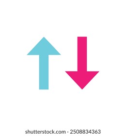 Simple up and down arrows. Upward, downward arrows isolated on background, set of two. Vector Illustration.