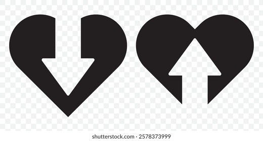 Simple up and down arrows. Upward, downward arrows in green and red. Black up and down arrow. Eps 10.