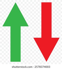 Simple up and down arrows. Upward, downward arrows in green and red. Black up and down arrow. Eps 10.
