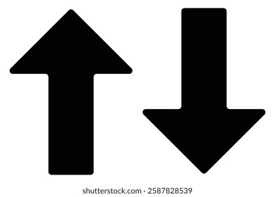 Simple up and down arrows. Upward, downward arrows in green and red isolated on white background, set of two. up down arrow icon eps 888.