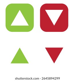 Setas simples para cima e para baixo. Setas para cima e para baixo em verde e vermelho , azul e verde isoladas no fundo branco, conjunto de quatro . Ilustração vetorial 