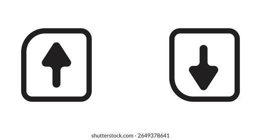 Simple up and down arrows. Upward, downward arrows in green and red isolated on white background, set of two. Vector illustration. EPS 10