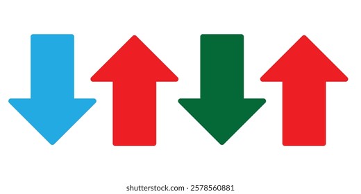 Simple up and down arrows. Vertical arrows up-down.  Arrow navigation direction vector. Two direction pointing arrow. Data transfer arrow. Vector illustrator