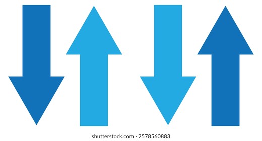 Simple up and down arrows. Vertical arrows up-down.  Arrow navigation direction vector. Two direction pointing arrow. Data transfer arrow. Vector illustrator