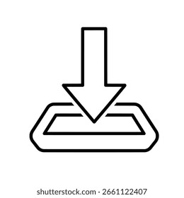 Un ícono de Descarga simple con una flecha que apunta a una caja, perfecto para Sitios web, App y presentaciones. Diseño limpio y moderno para varias plataformas digitales.